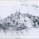 dessin de la ville de cazères vers 1835